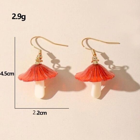 Acrylic Mushroom Dangle Drop Earrings - Picture 4 of 9